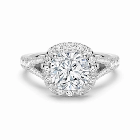 Quiet Luxury Smooth Detail Cushion Cut Split Shank Moissanite Halo Engagement Ring