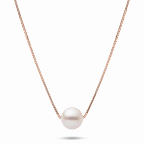 16-18" Adjustable Akoya Pearl Necklace in Rose Gold - 8mm Dazzling Touch Nature Inspired