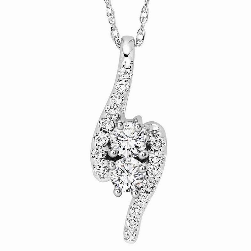 Trendy Touch Luminous Shine Twogether Diamond Necklace 1/2 Cttw 14K White Gold