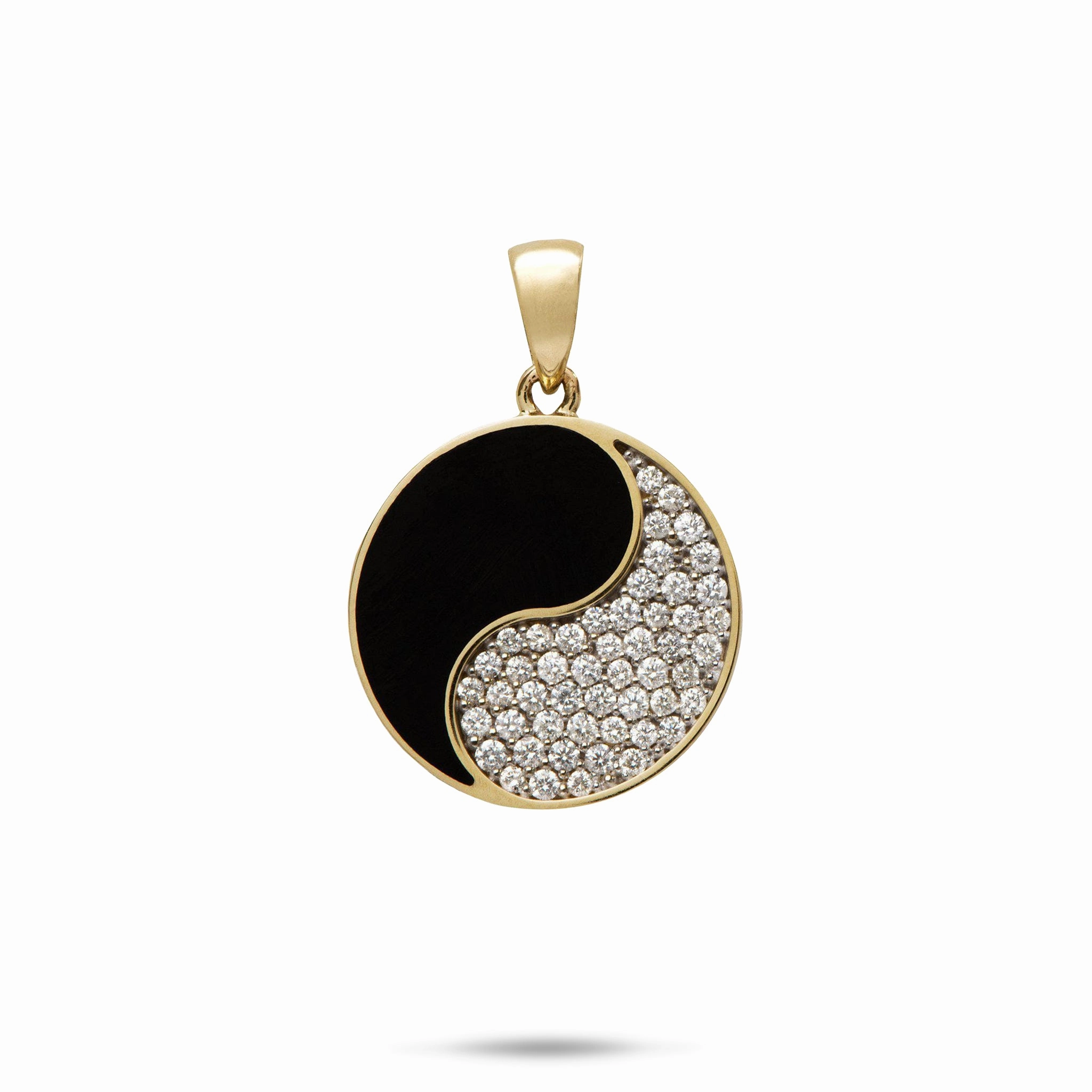 Understated Fit Yin Yang Black Coral Pendant in Gold with Diamonds - 20mm