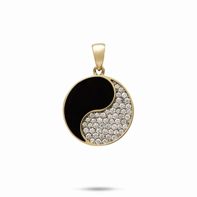 Understated Fit Yin Yang Black Coral Pendant in Gold with Diamonds - 20mm