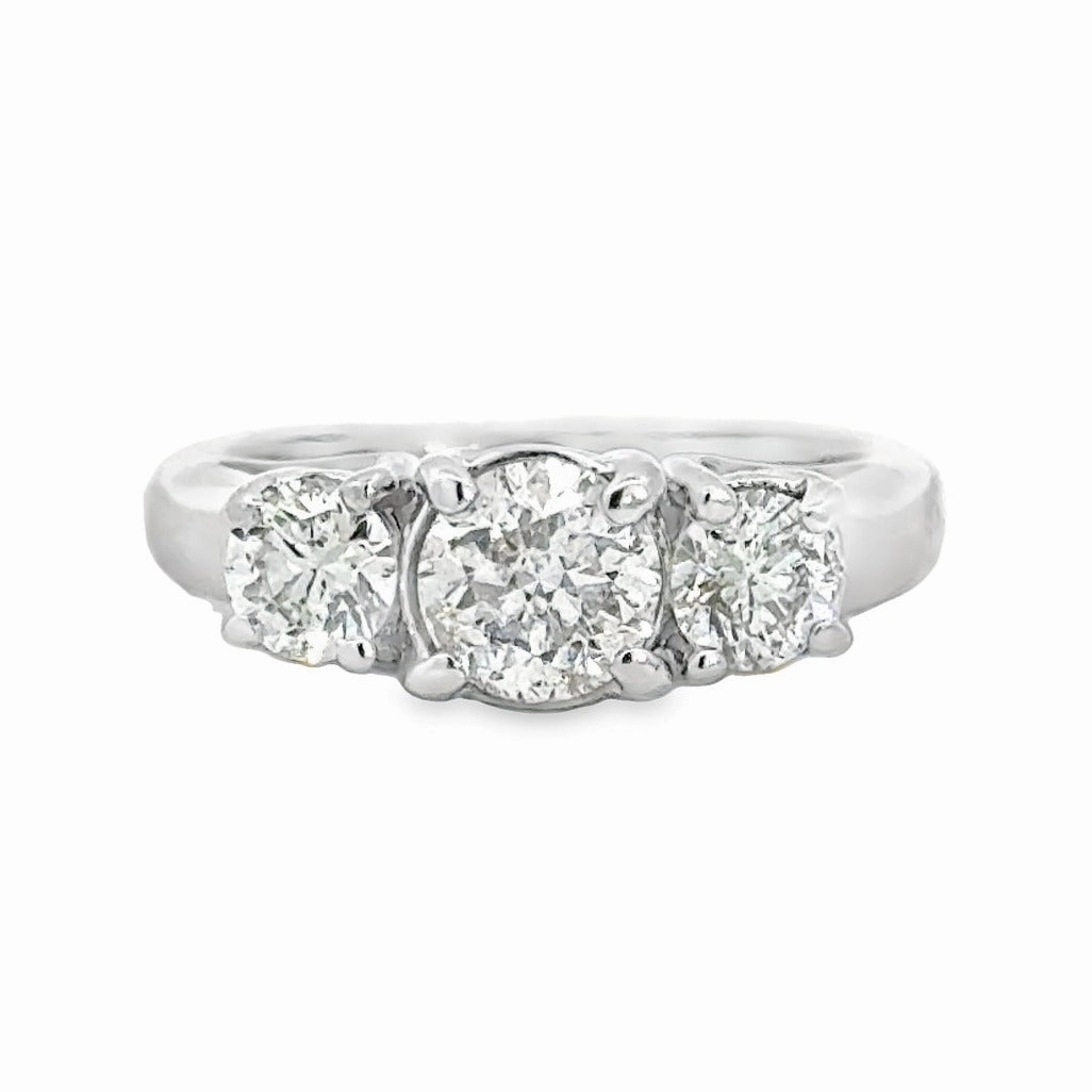 Kirkland Jewelry Estate | 14K White Gold Three Stone Engagement Ring Light Spark