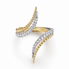 Luxury Look Golden Light 14K White & Yellow Gold Bujukan and Diamond Double Row Bypass Ring