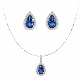 Personal Touch Vibrant Piece Pear Shaped Sapphire Pendant And Stud Earrings Set
