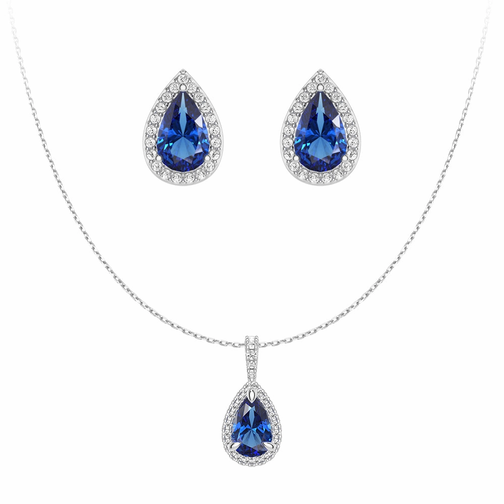 Personal Touch Vibrant Piece Pear Shaped Sapphire Pendant And Stud Earrings Set