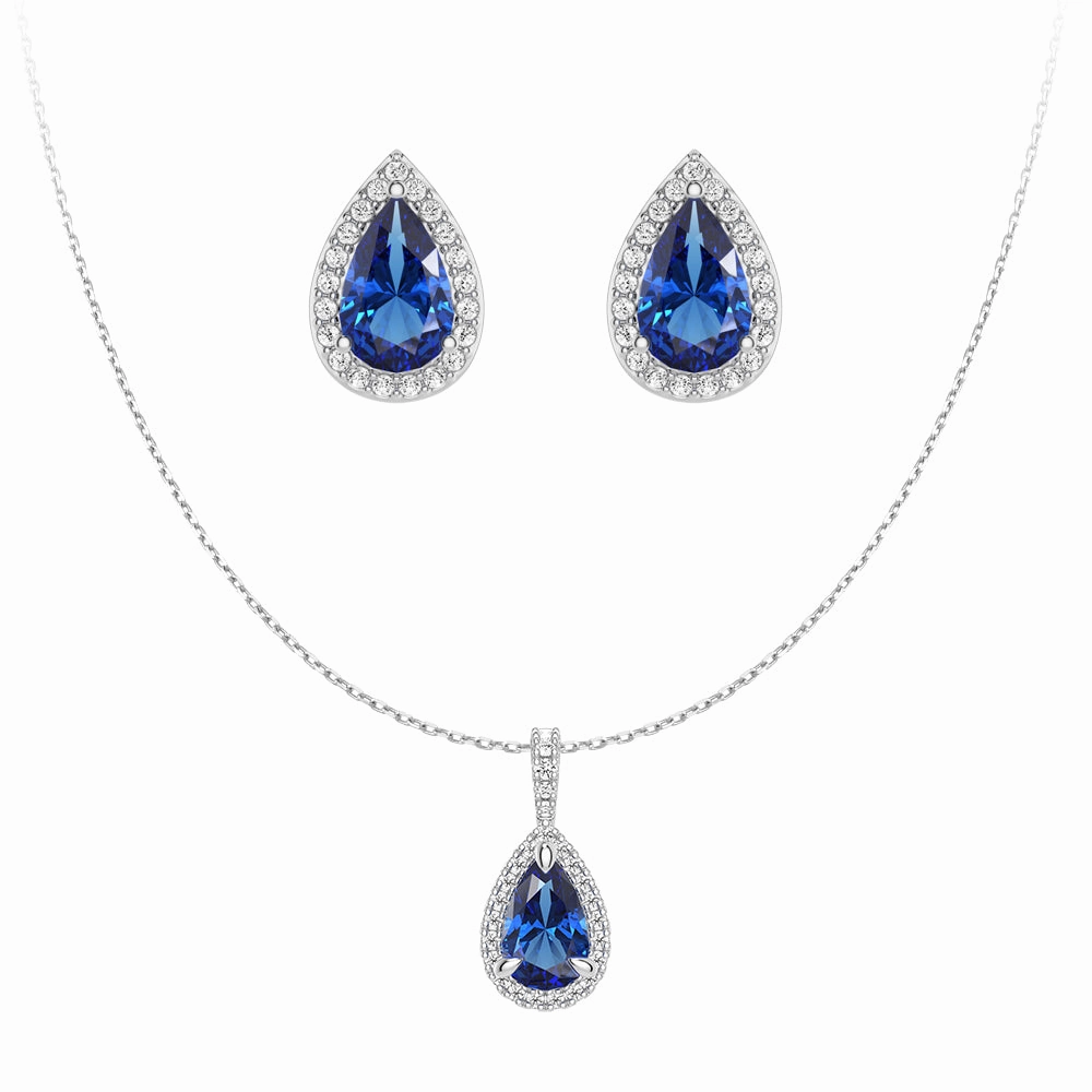 Pear Shaped Sapphire Pendant And Stud Earrings Set Work Outfit