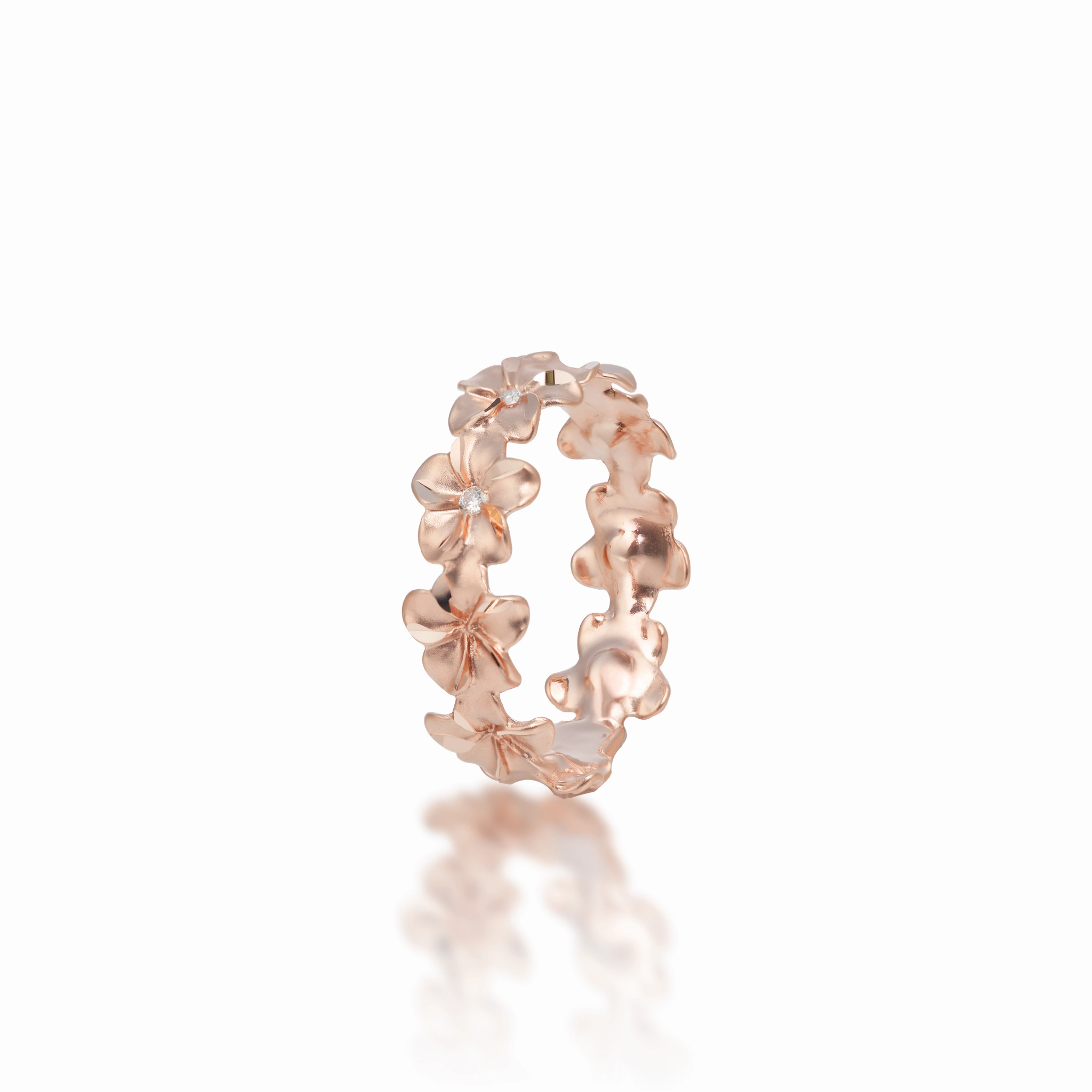 Plumeria Eternity Ring in Rose Gold with Diamonds - 6mm Premium Style Luminous Shine