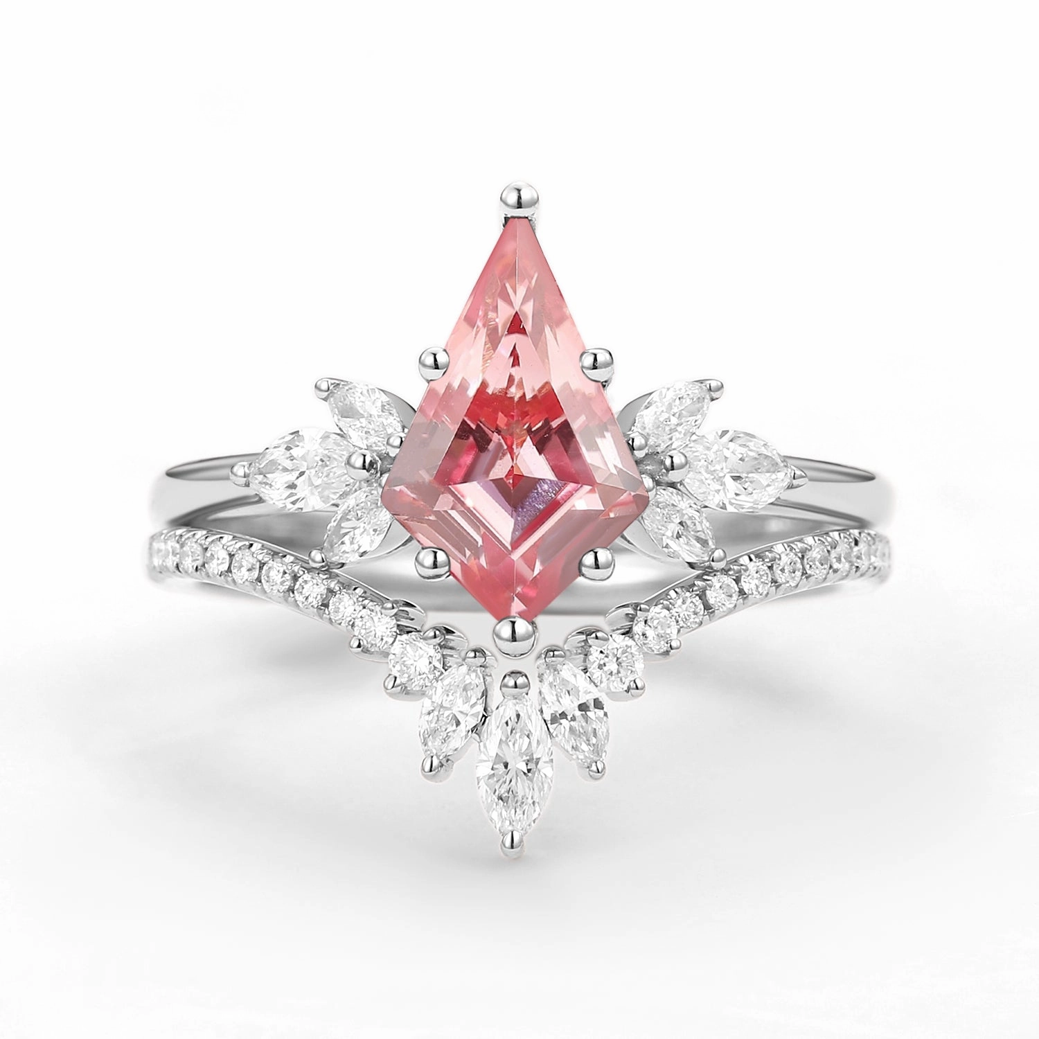 1.0ct Fairy Ring - Kite Cut Pink Lab Grown Diamond Butterfly Engagement Ring Set 2pcs Lively Accent