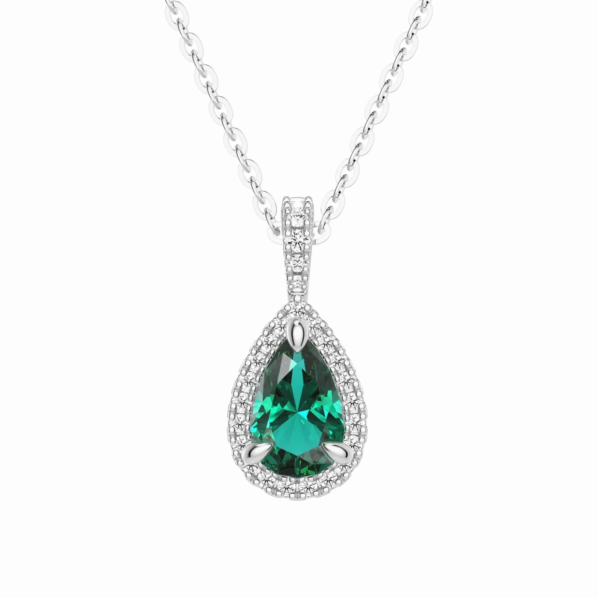 Subtle Highlight 1 CT. Pear Shaped Emerald Pendant with Pav?? Diamond Halo