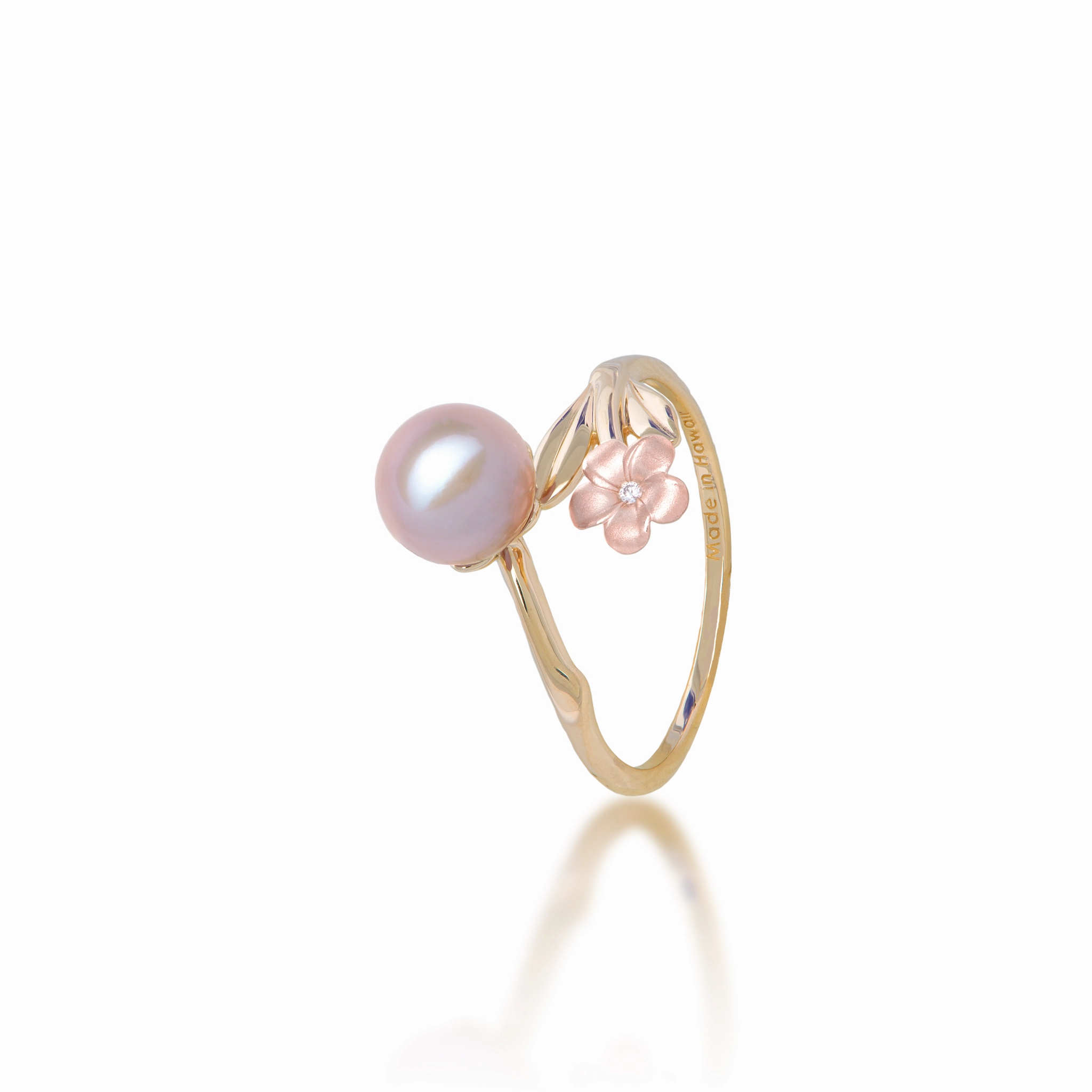 Pearls in Bloom Plumeria Lavender Freshwater Pearl Ring in Two Tone Gold with Diamond - 7-8mm Gleaming Glow Contemporary Feel