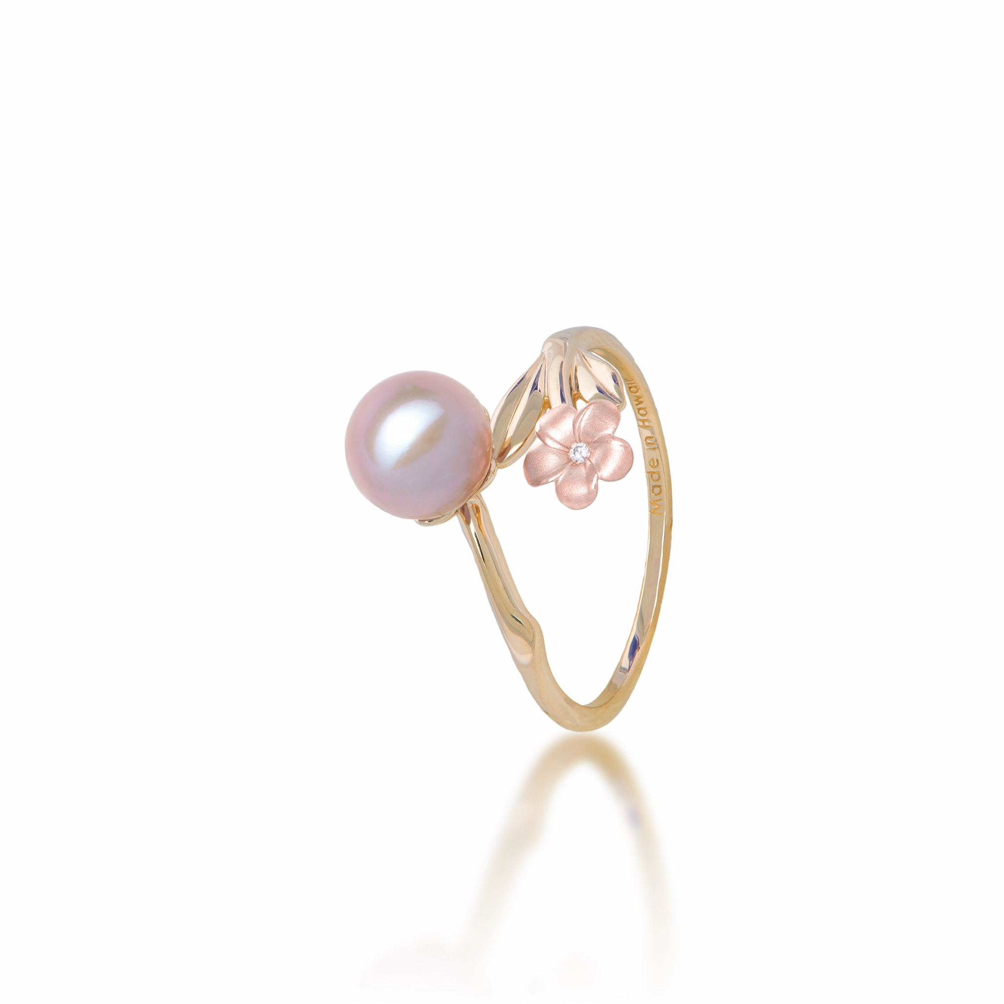 Bridal Collection Pearls in Bloom Plumeria Lavender Freshwater Pearl Ring in Two Tone Gold with Diamond - 7-8mm
