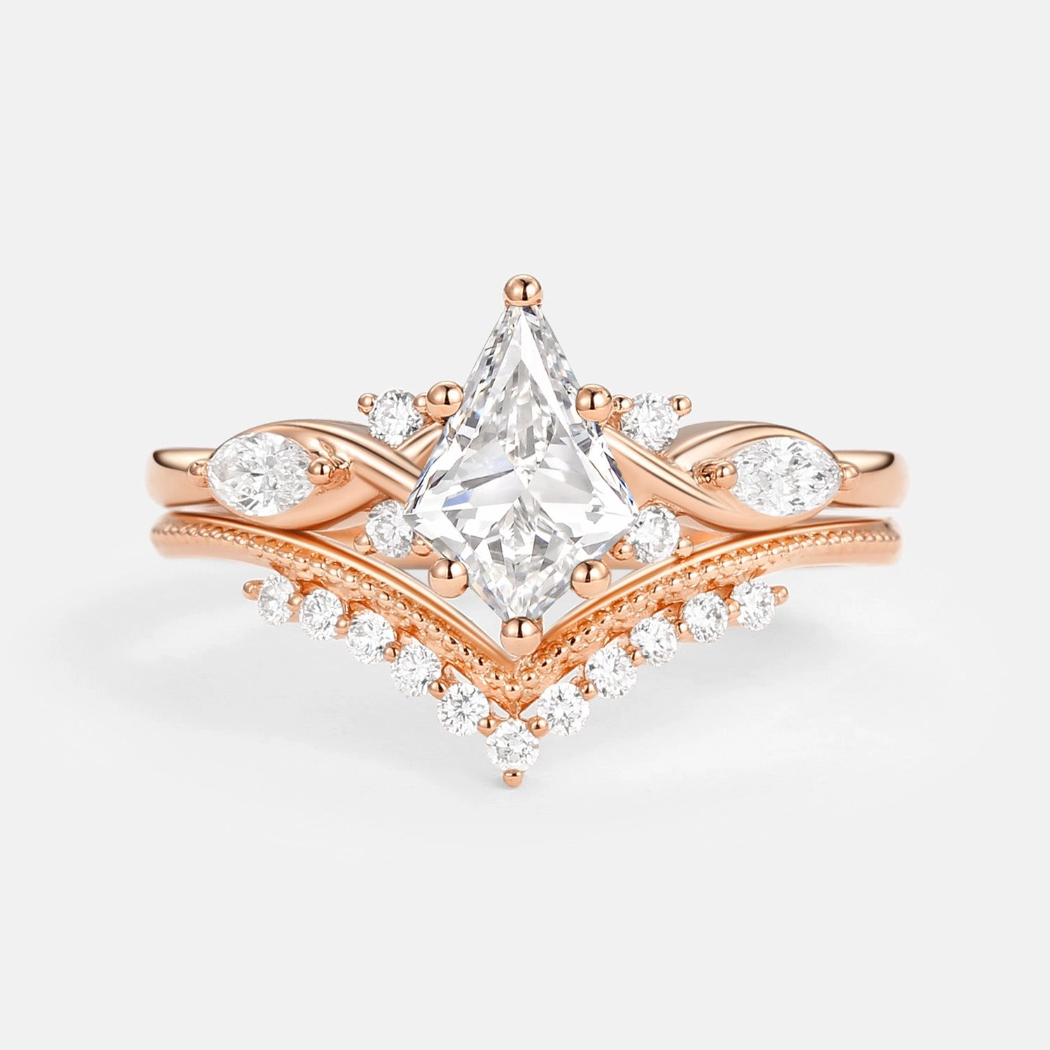 Unique Kite Lab Grown Diamond Infinity Engagement Ring Set 2pcs Custom Craftwork