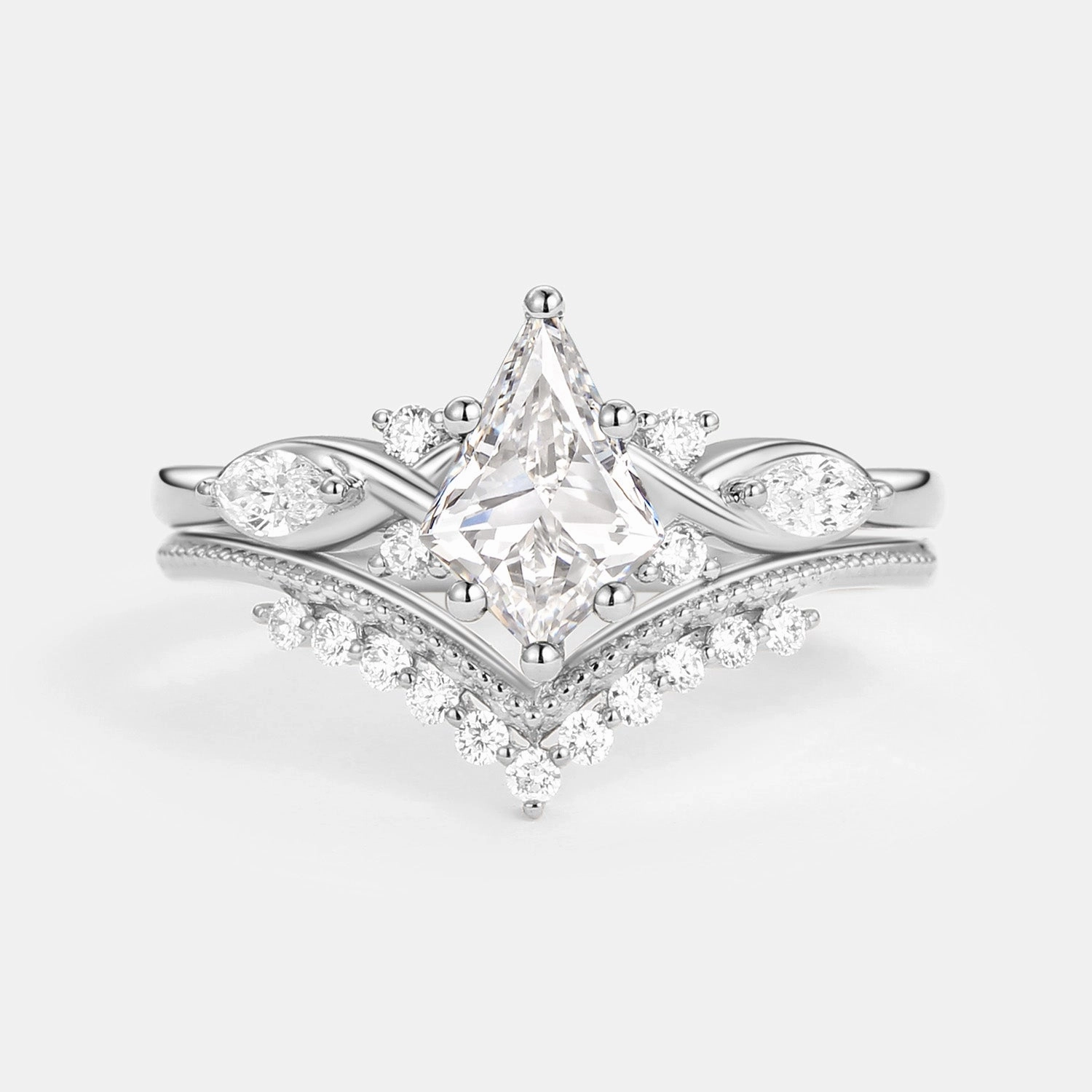 Unique Kite Lab Grown Diamond Infinity Engagement Ring Set 2pcs Fashion Statement Luxurious Piece