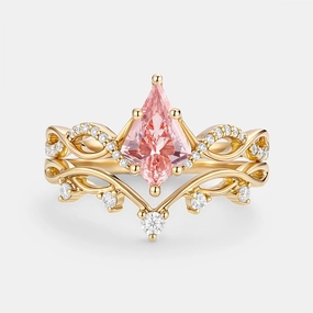 Finishing Accent Glamorous Mood Leafy Kite Pink Lab Grown Diamond Ring Set 2pcs - Phyllon