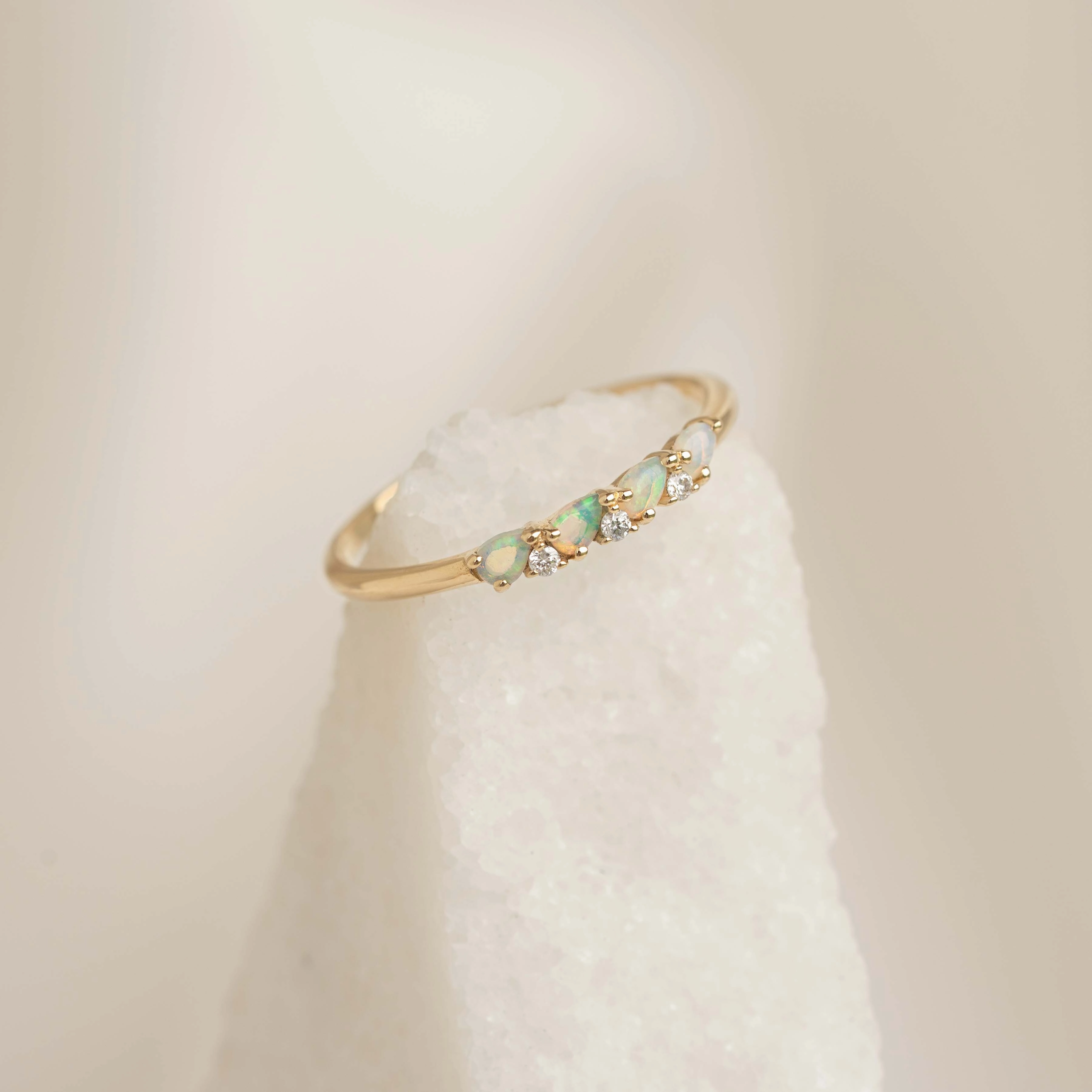 Charming Details Feminine Touch October Birthstone Pear Ring 14k Gold - Opal and Diamond