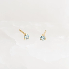 March Birthstone Stud Earrings 14k Gold - Blue Topaz Classic Layer