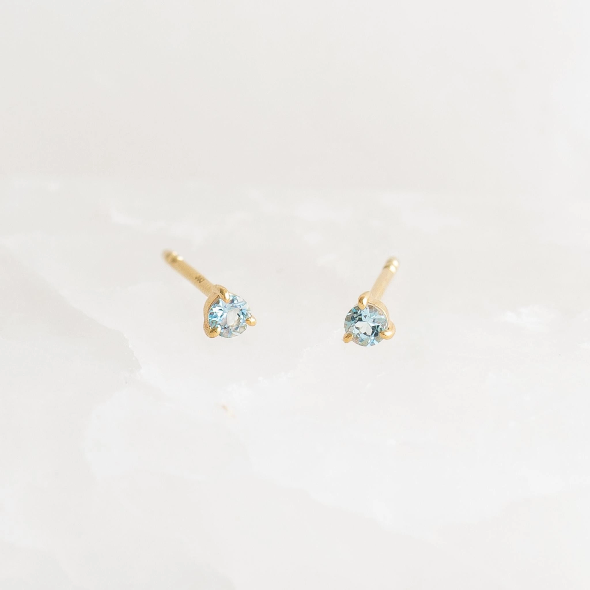 Vibrant Glam Casual Spark March Birthstone Stud Earrings 14k Gold - Blue Topaz