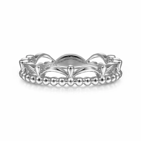 14K White Gold Bujukan Bead Crown Ring Comfort Fit