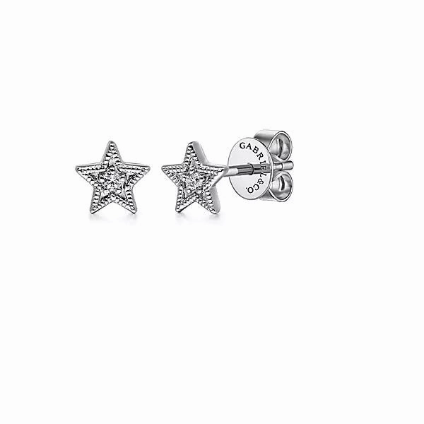 14K White Gold .02cttw Diamond Star Shape Stud Earrings. Perfect Fit