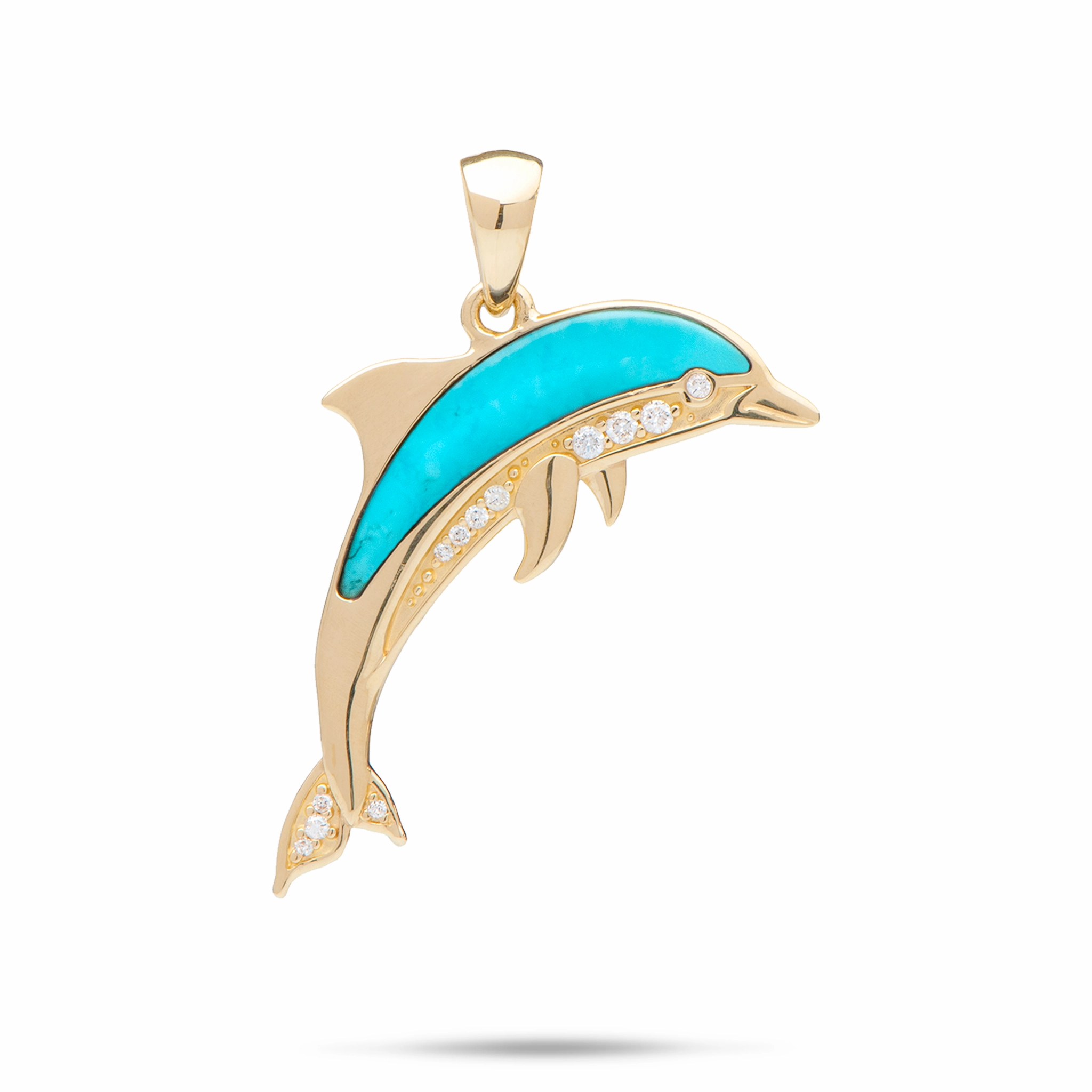 Versatile Charm Glamorous Pieces Sealife Dolphin Turquoise Pendant in Gold with Diamonds - 29mm
