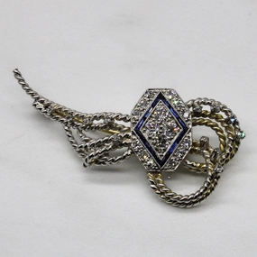 Refabricated Art Deco Diamond & Sapphire Brooch | 1.00ctw, 0.07ctw | Natural Shine Night Out