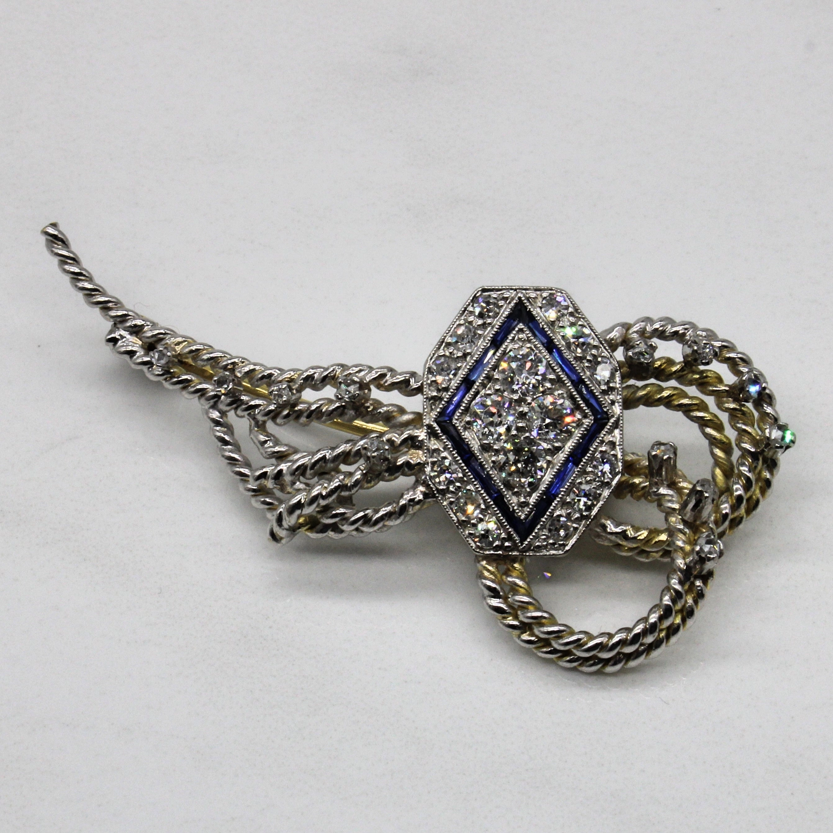Refabricated Art Deco Diamond & Sapphire Brooch | 1.00ctw, 0.07ctw | Natural Shine Night Out