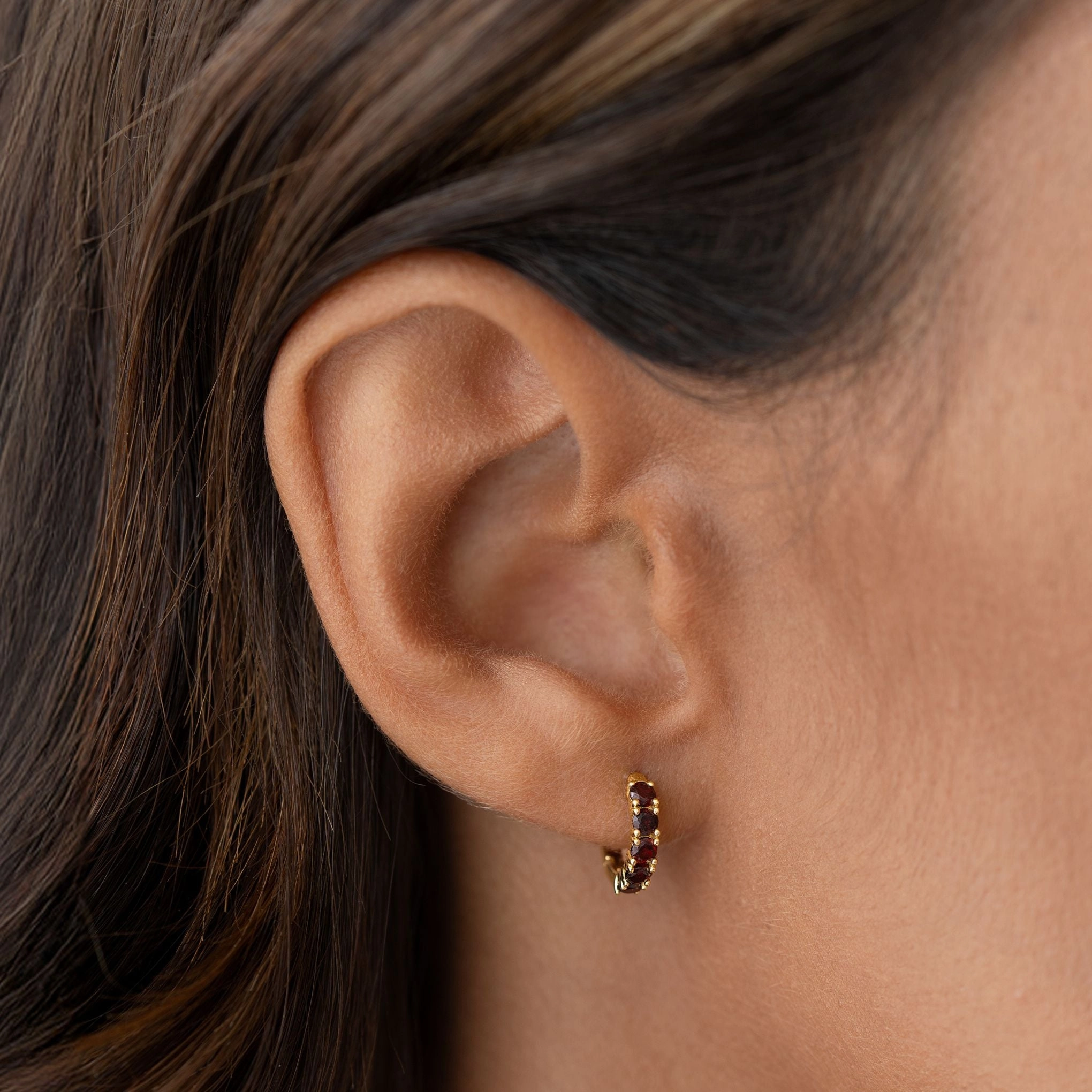 elegant design January Birthstone Huggie Earrings - Garnet