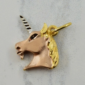 Sparkle Finish Textured Detail 10k Tri-Tone Gold Unicorn Charm |