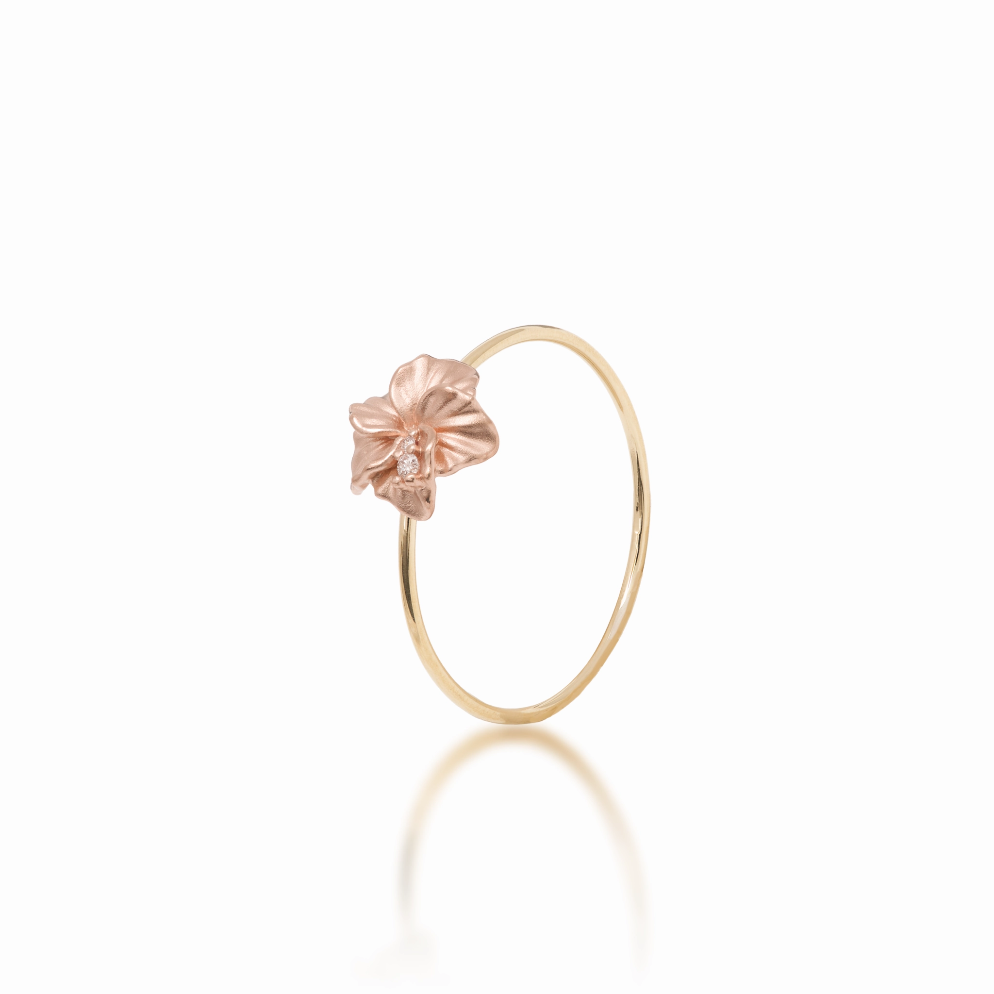 Elegant Choice Sparkle Touch Hawaiian Gardens Hibiscus Ring in Two Tone Gold with Diamonds - 8mm