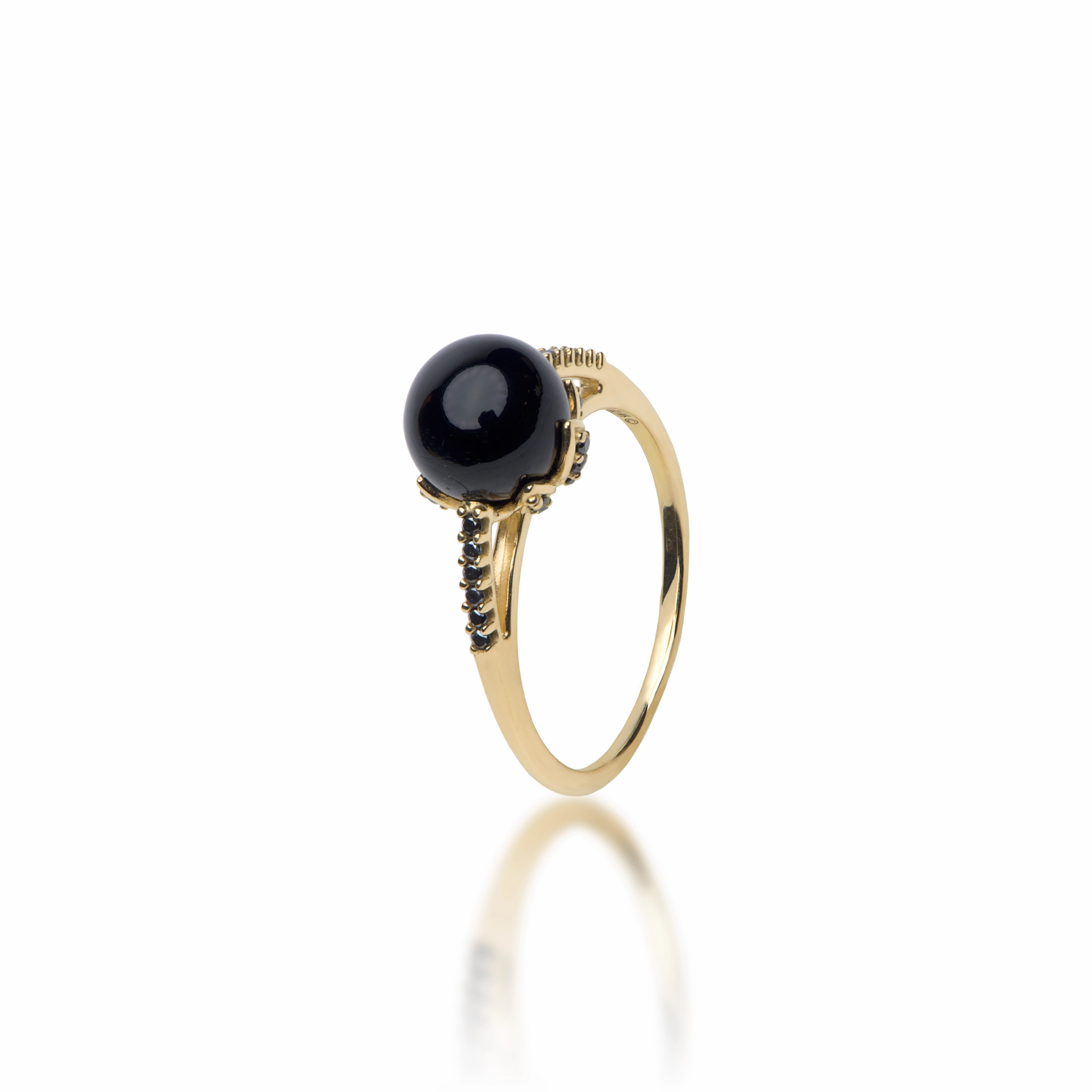 Night Blossom Black Coral Ring in Gold with Black Diamonds - 7-7.9mm Ethereal Feature
