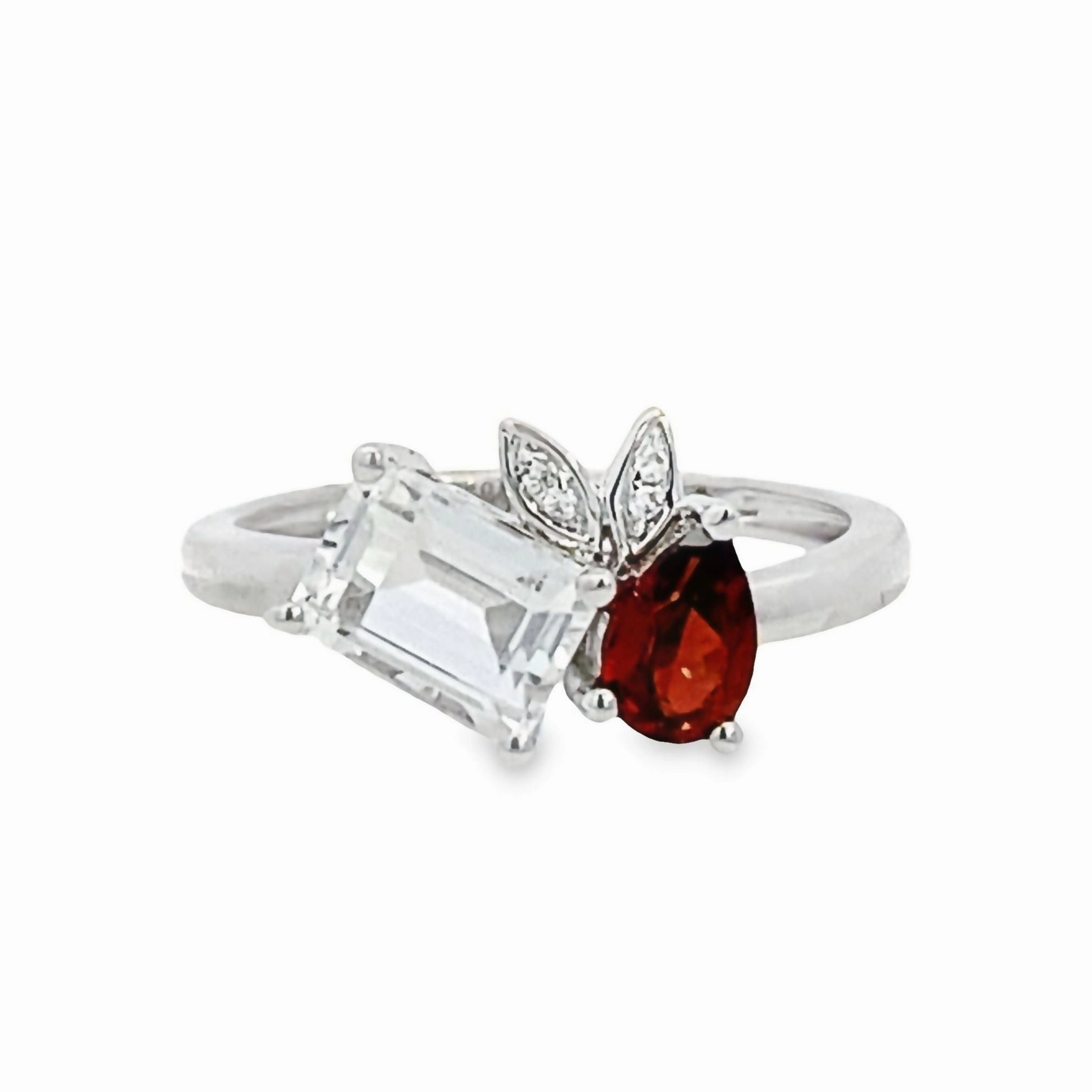 Two-Stone Garnet and White Topaz Diamond Ring Artisan Craft