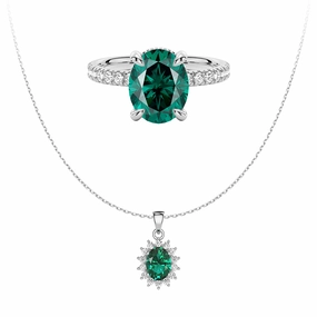 Floral Halo Green Oval Pendant And Ring Set Classic Shine Classic Gift