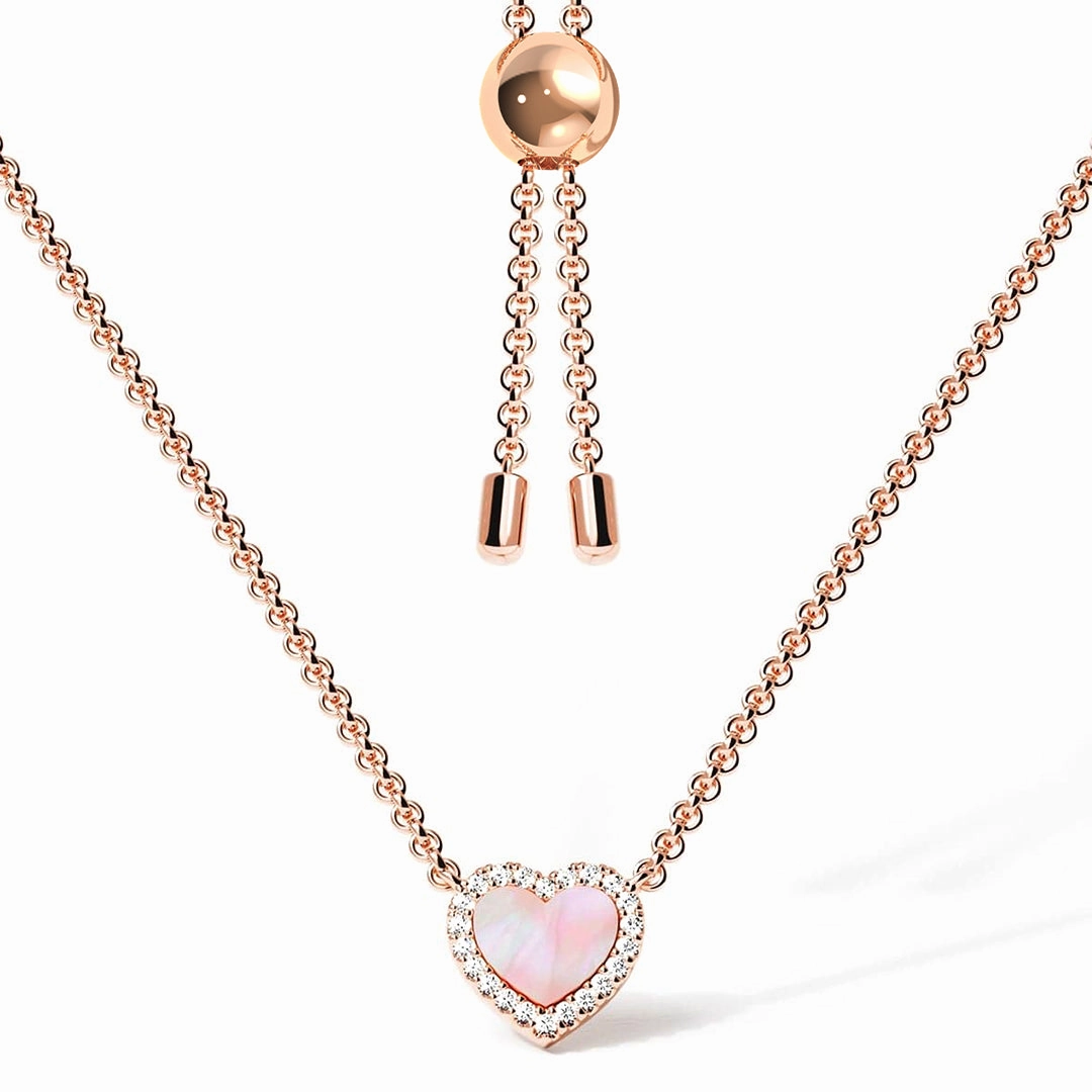 Elegant Contour Classic Jewelry Pink Mother of Pearl & Moissanite Heart Pendant Necklace