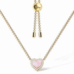 Glow Piece Pink Mother of Pearl & Moissanite Heart Pendant Necklace