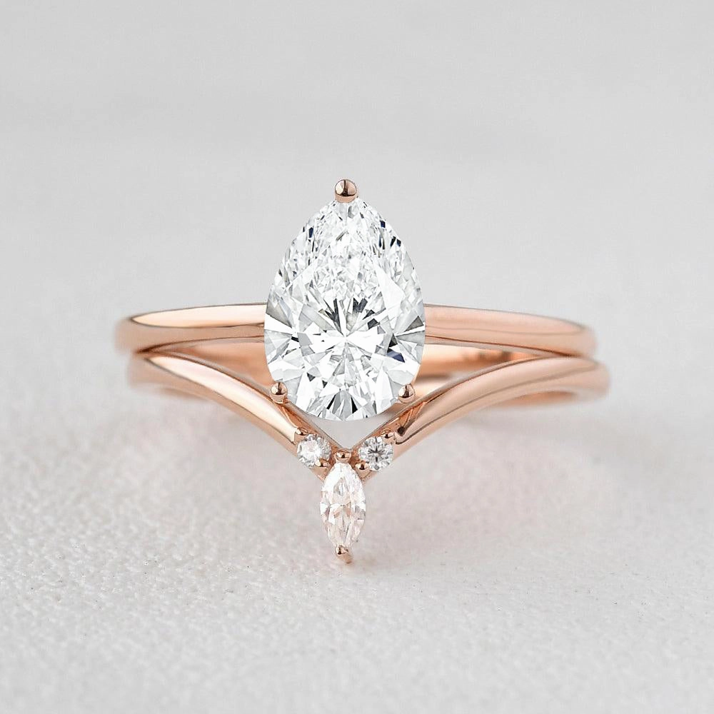 Modern Statement Stylish Flow 1.0ct Pear Lab Grown Diamond Classic Ring Set 2pcs