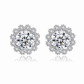 Gift For All Glossy Finish 1 Carat Snowflake Halo Stud Earrings | S925 | Moissanite