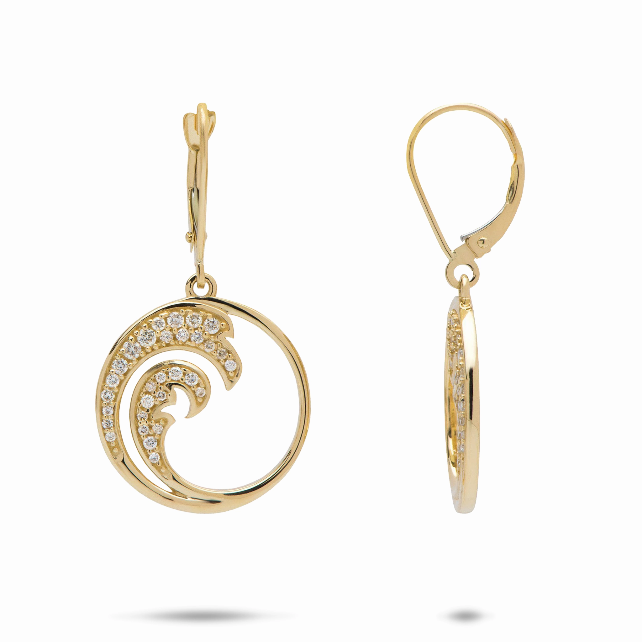 Nalu Earrings in Gold with Diamonds - 18mm Structured Shape
