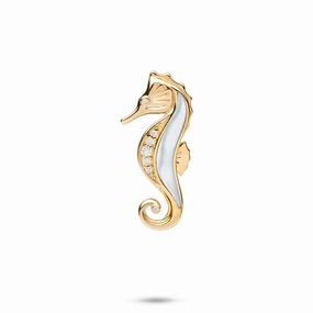 Chic Accessories Styled Finish Sealife Seahorse Mother of Pearl Pendant in Gold with Diamonds- 27mm