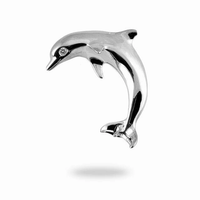 Pick A Pearl Dolphin Pendant in White Gold with Diamond Shiny Touch Bright Reflection