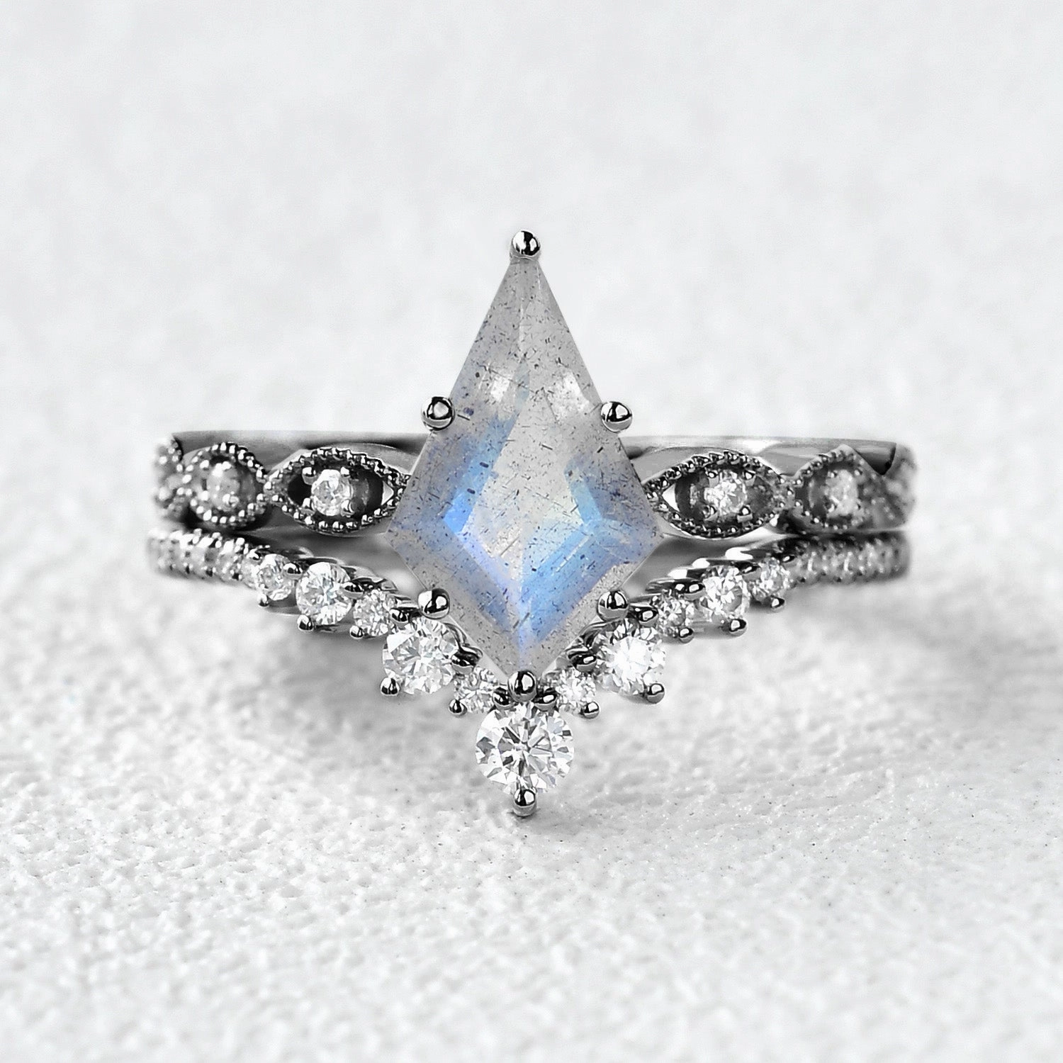 Stylish Art 2.0ct Vintage Kite Cut Moss Agate Engagement Ring Set 2pcs - Winona