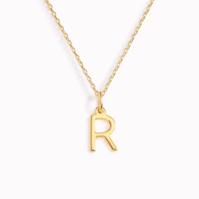 Neutral Spark Trendy Layer R Necklace / Gold Initial Necklace