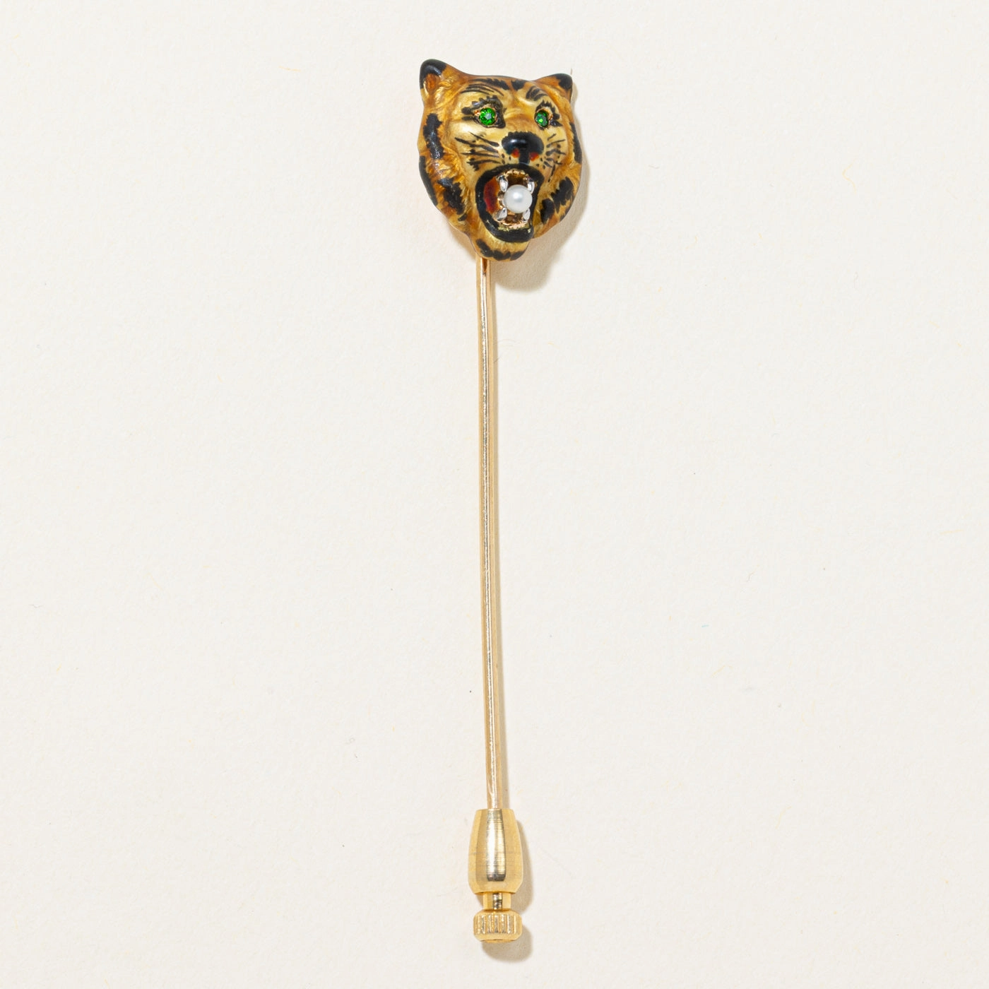 Elegant Edge Luxe Detail Green Glass & Pearl Lion Head Stick Pin | 0.02ctw