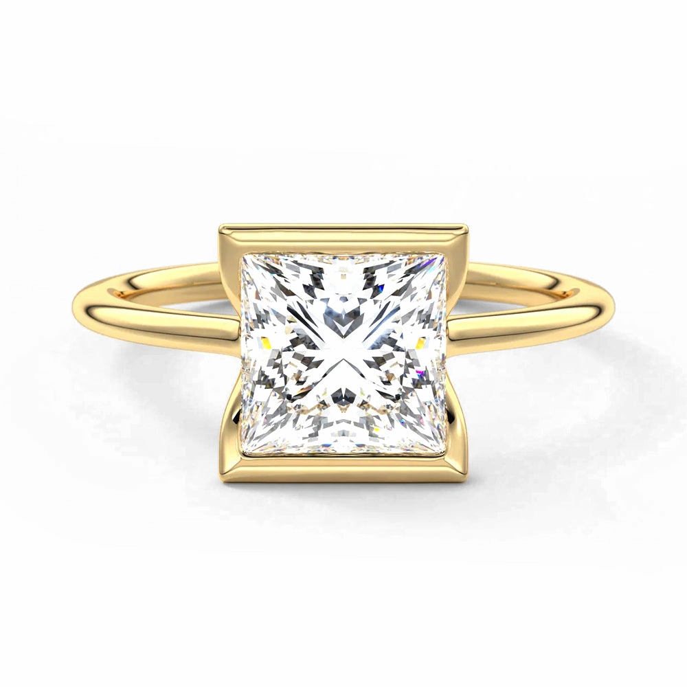 Half Bezel Moissanite Princess Cut Engagement Ring Style Statement