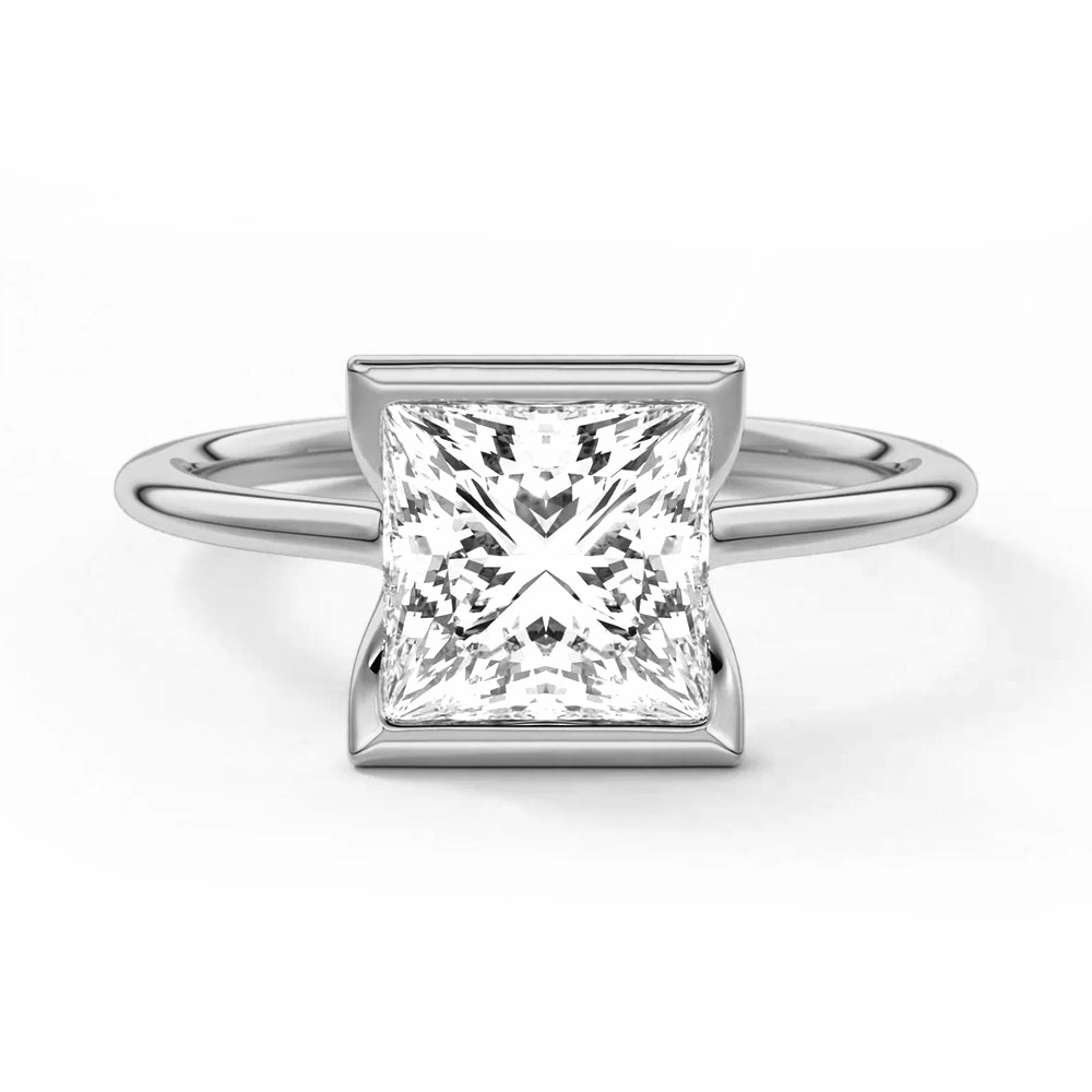 Formal Set Half Bezel Moissanite Princess Cut Engagement Ring