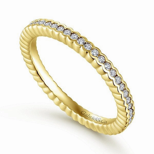 Half Bezel Set Diamond Eternity Band 14K Yellow Gold Modern Design Graceful Texture