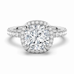 Artisan Finish Half Eternity Cushion Cut Moissanite Halo Engagement Ring