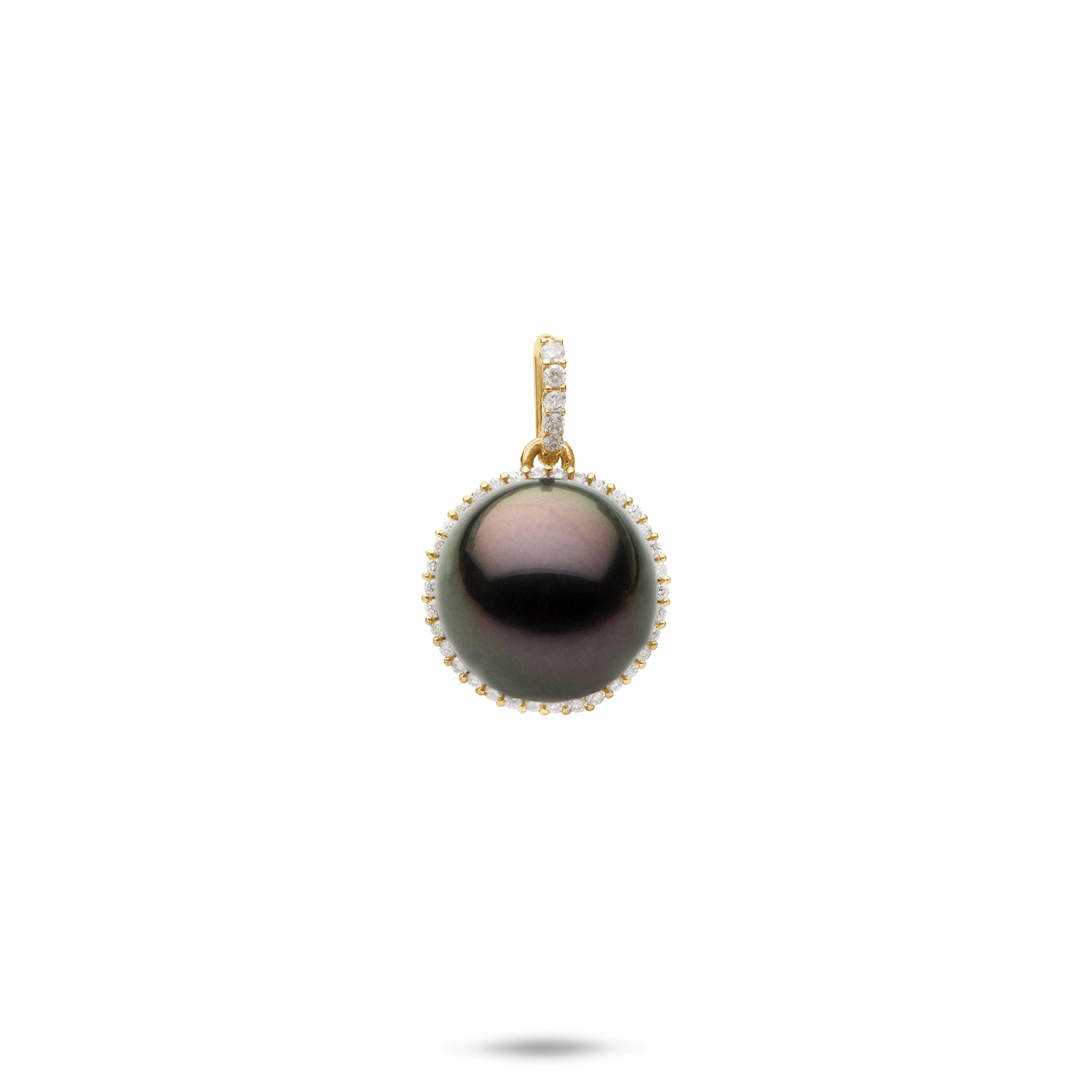Candid Shot Timeless Glam Halo Tahitian Black Pearl Pendant in Gold with Diamond - 10-11mm