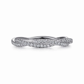 14K White Gold Diamond Pave Twisted Stackable Band Contemporary Touch Graceful Highlight