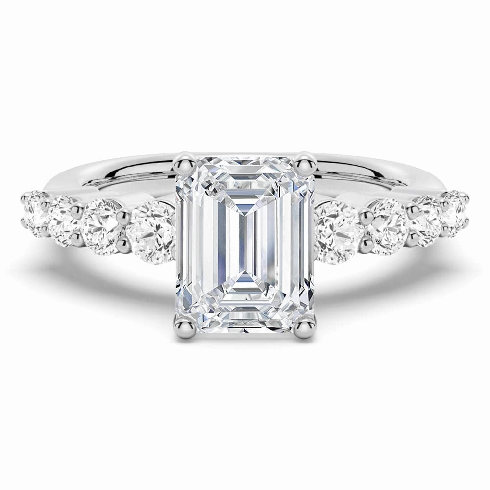 Classic Shared Prong Emerald Cut Moissanite Engagement Ring Graceful Motion