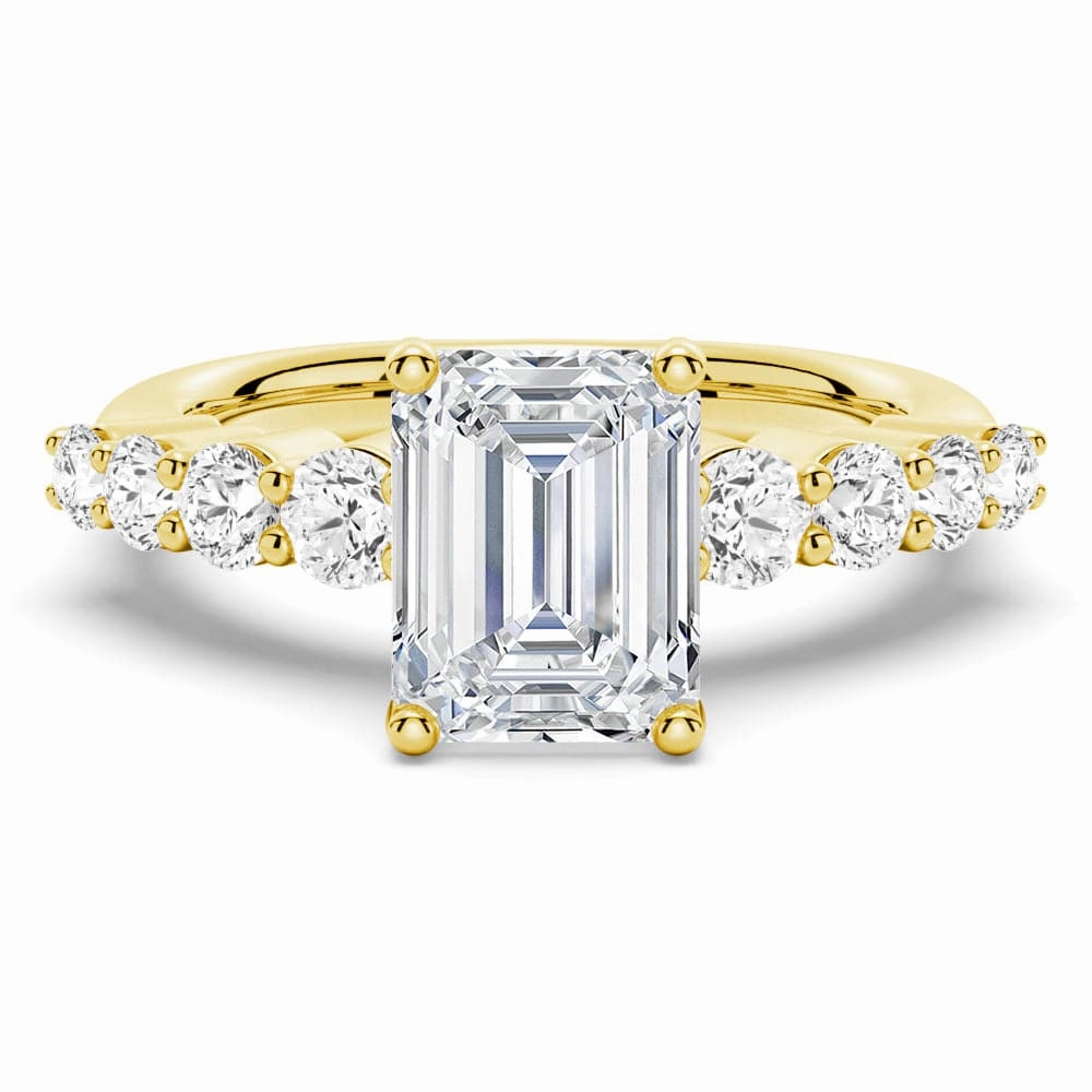 Classic Shared Prong Emerald Cut Moissanite Engagement Ring High-Quality Piece